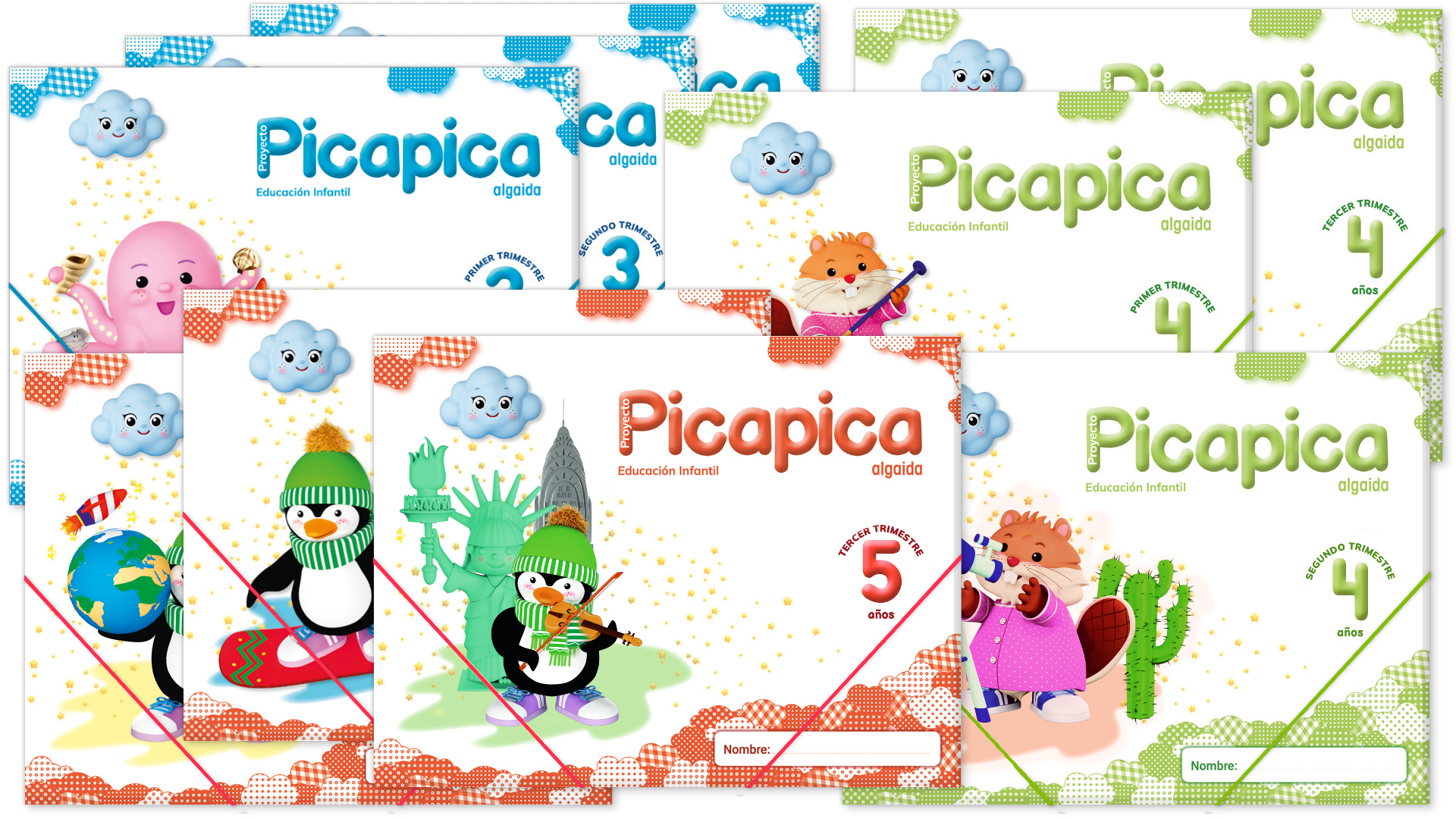 Carpetas trimestrales con material para el alumnado.