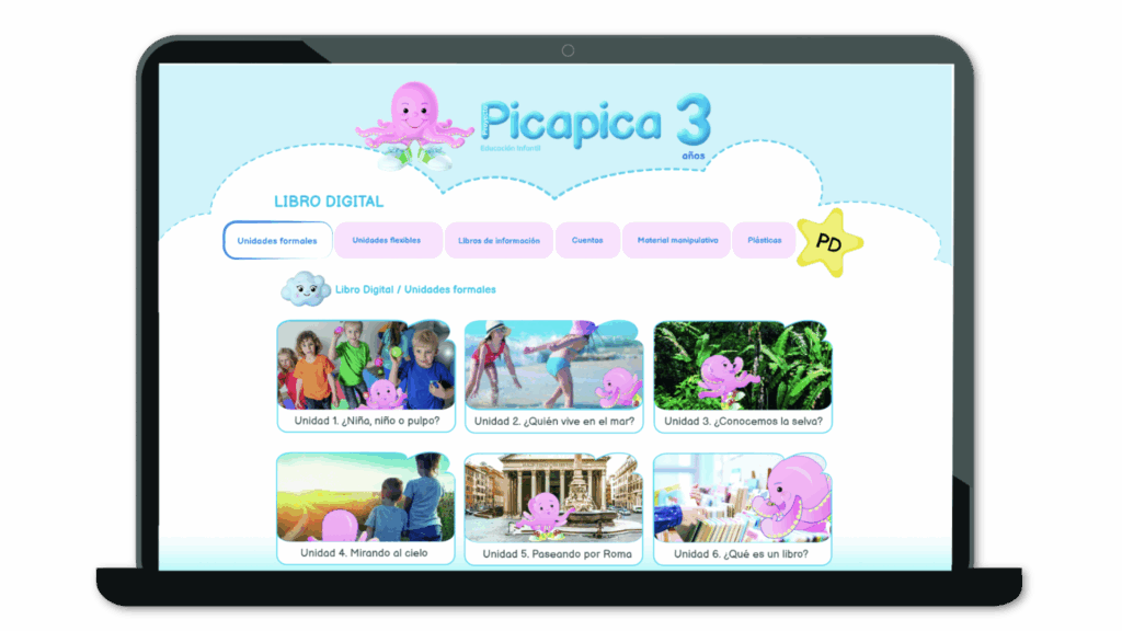 Ejemplo de recursos digitales de Picapica, proyecto educativo para escuelas infantiles.